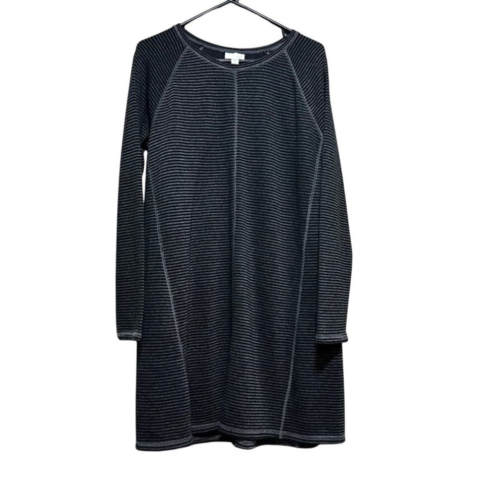 J. Jill Women's Textured Knit Dress Tunic Gray Black Striped Long Sleeve Size M